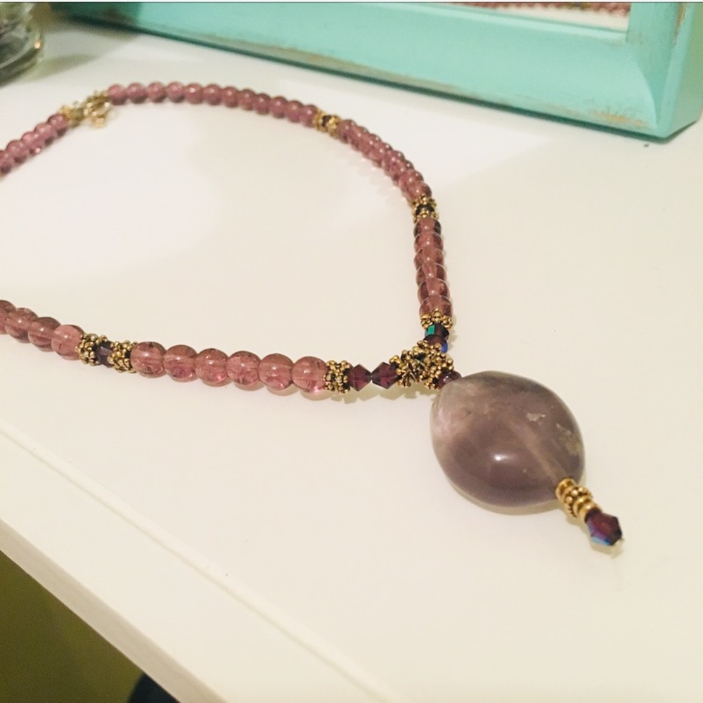 Beaded Lavender Gold Color Boho Necklace
